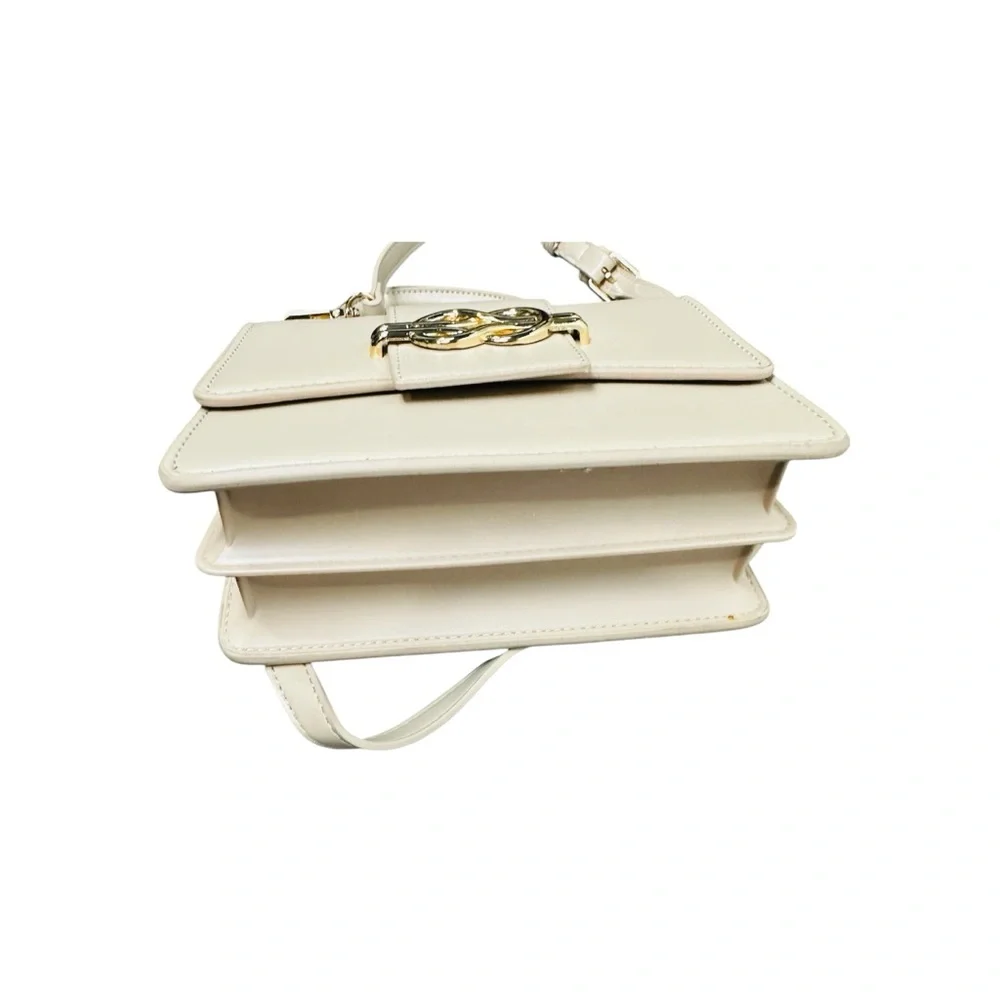 Elegant Cream Small Top Handle Handbag with Mini Satchel Crossbody Gold Accents